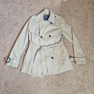 American Eagle Outfitters Trench Coat Womens Med Beige Double Breasted Belted